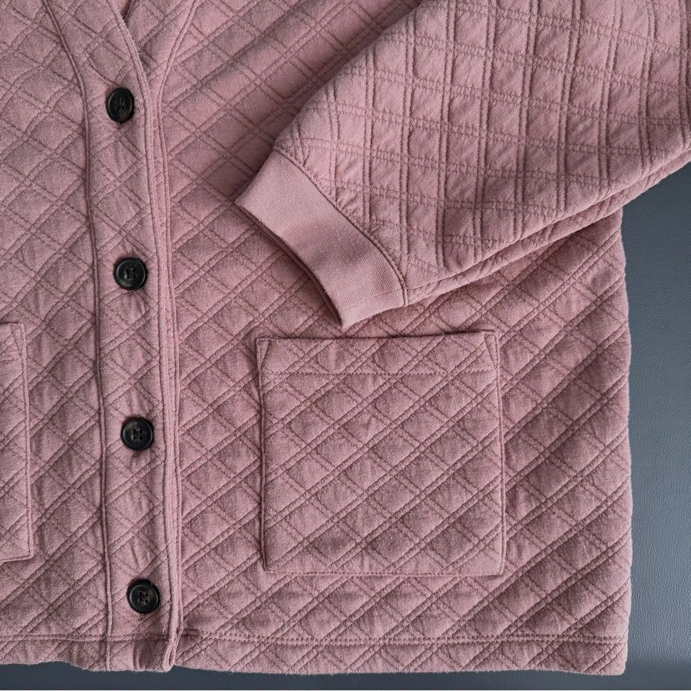 Madewell (Re)sourced Quilted Crop Cardigan Sweatshirt Faded Mauve Size L - Picture 8 of 10